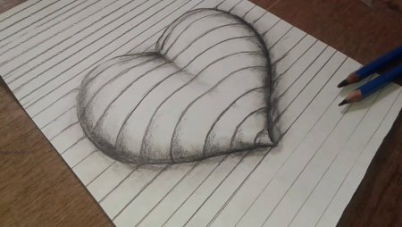 3д сердце карандашом
