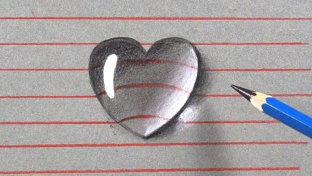 3д сердце рисунок карандашом