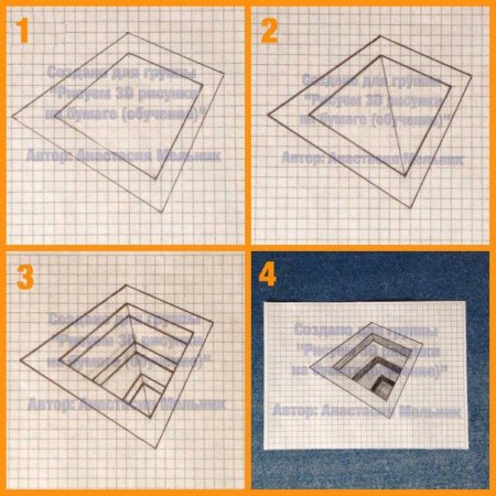 3d рисунки на бумаге в клеточку