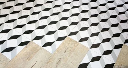 Керамогранит белый с черными ромбами