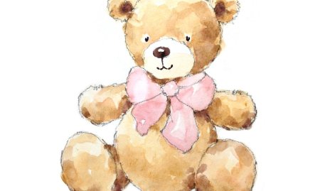 Плюшевый мишка акварелью