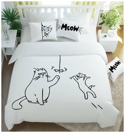 Комплект постельного белья кот Саймон сирень