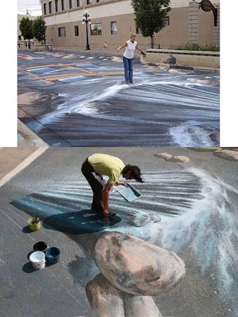 Стрит арт на тротуаре