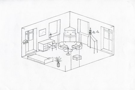 Рисование комнаты с мебелью