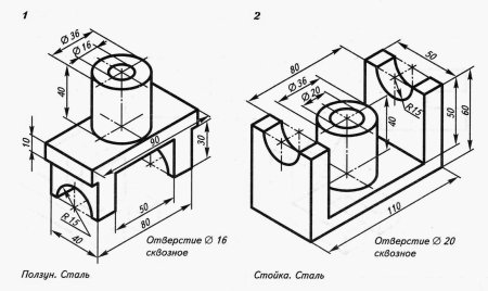 Изометрическая проекция детали с цилиндрическим отверстием