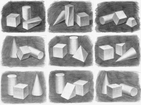 Рисование группы геометрических тел