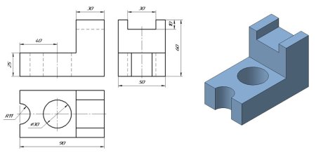 Построение 3 видов по аксонометрической проекции