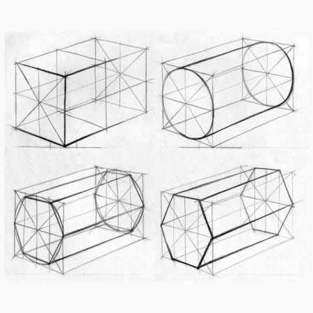 Рисование геометрических тел (Призма, пирамида, куб).