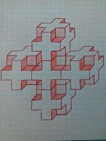 Объёмные фигуры по клеточкам в тетради