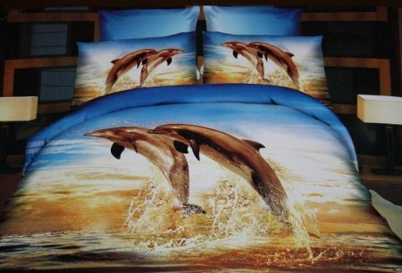 КПБ бязь 3d "дельфины в море" коллекция "Жасмин" 1455