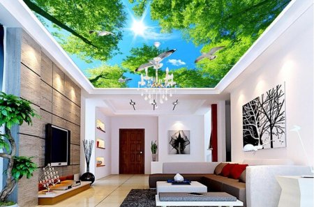 Светящийся натяжной потолок небо