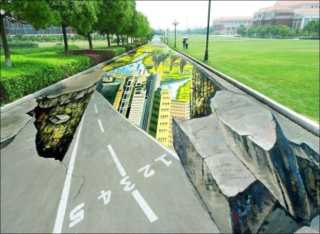 3д рисунки на асфальте