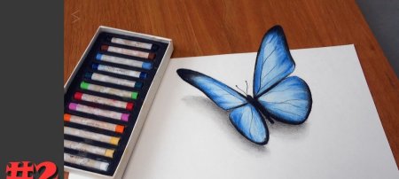3 Д бабочка цветными карандашами