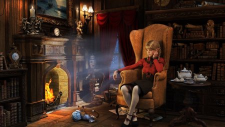 Девушка в кресле у камина