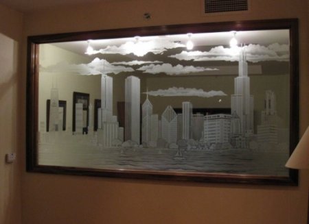 Пескоструйное стекло с подсветкой