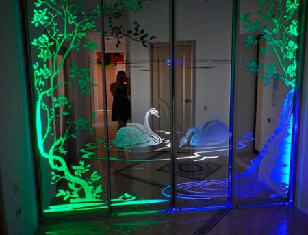 Зеркало с подсветкой пескоструй