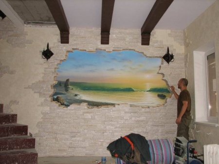 Живопись на стене в комнате