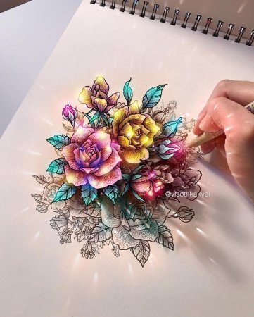 Объемный рисунок цветными карандашами