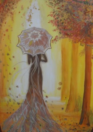 Золотая осень цветными карандашами