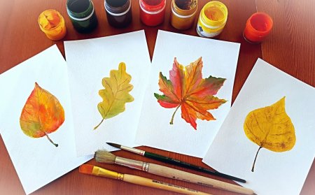 Осенние листья цветными карандашами
