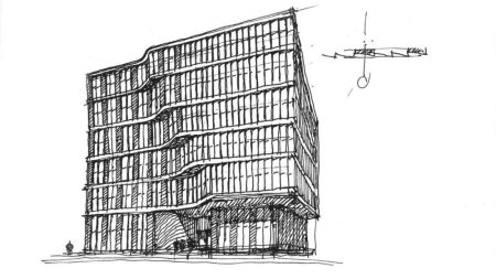Набросок архитектурного сооружения в современном стиле