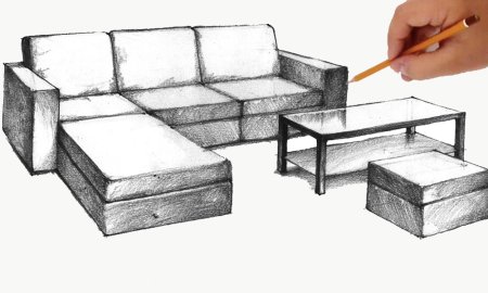 Диван в перспективе карандашом