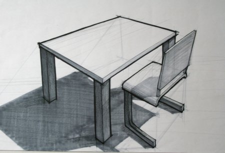 Стул и стол карандашом