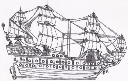 Пиратский корабль сбоку рисунок