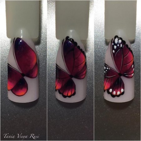 Объемная бабочка на ногтях