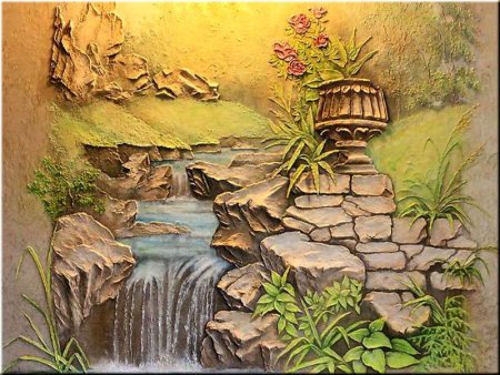 Штукатурка, барельеф, водопад.