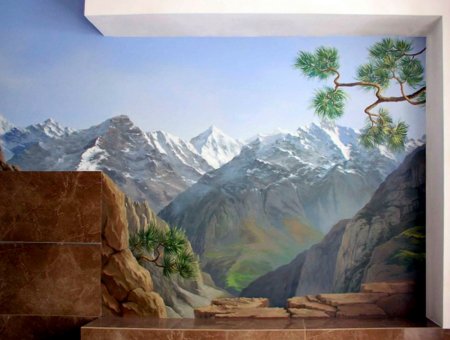 Горы живопись на стене