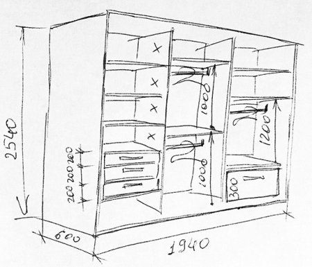 Эскизы встроенных шкафов