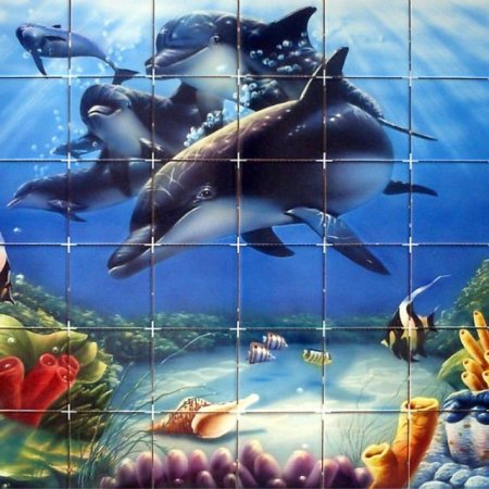 Плитка лазурь панно Аква дельфины 75х105