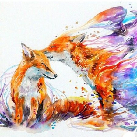 Лиса акварелью