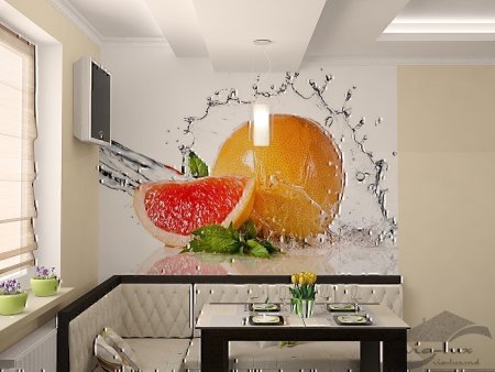 Фотообои с фруктами в интерьере кухни