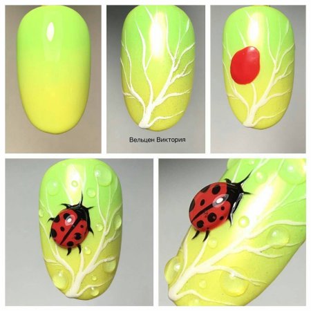 Маникюр с объемной Божьей коровкой