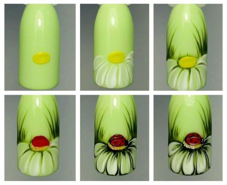 Подсолнух на ногтях пошагово