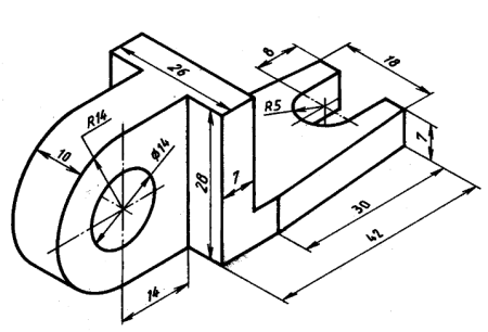 Чертеж кронштейна в трех проекциях
