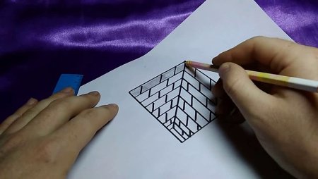 Иллюзия на бумаге в клетку