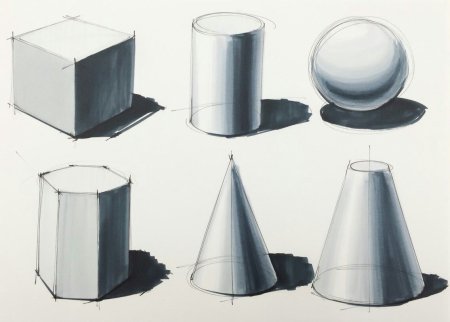 Шар куб и цилиндр светотенью