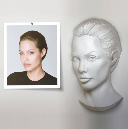 Модель лица анфас барельеф