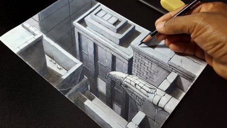 3д здание карандашом