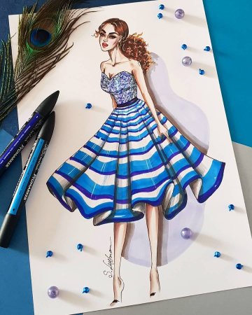 Платье цветными карандашами