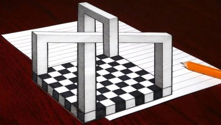 Иллюзия на бумаге в клетку