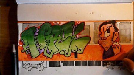 Поезд граффити скетч