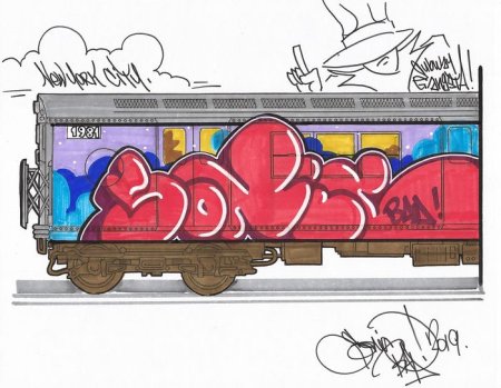 Рисунок граффити на поезде легко