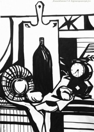 Черно белая Графика натюрморт