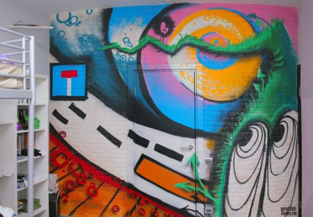 Роспись на стене в интерьере подростка