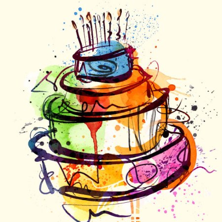 Торт со свечами акварель