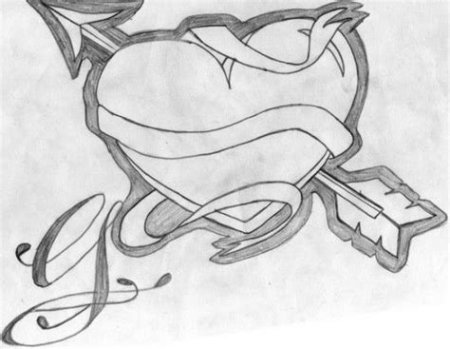 Сердечко граффити карандашом